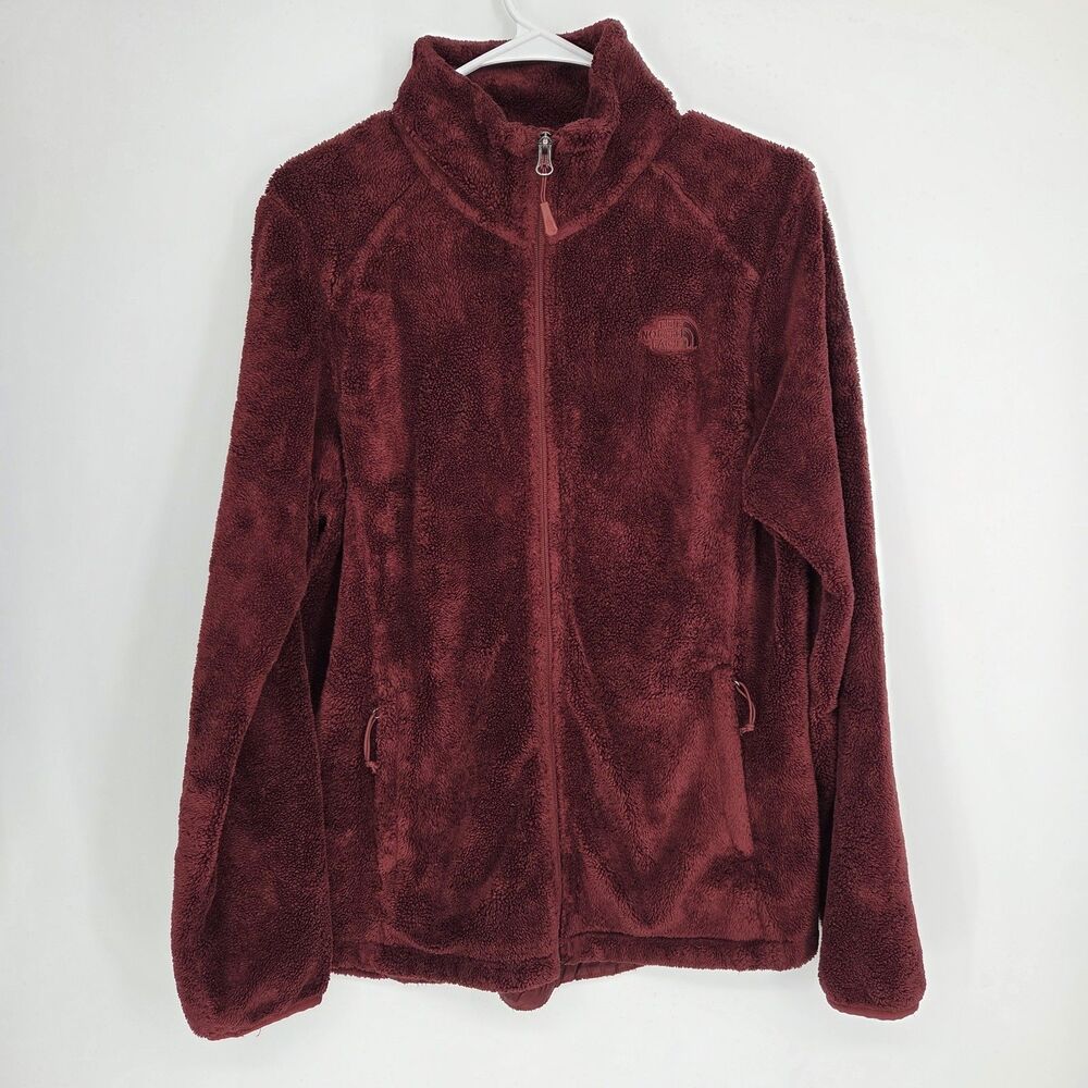The North Face Womens Burgundy Full Zip Osito Fleece Jacket Pockets Logo Large